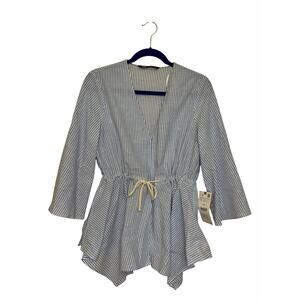 Zara Blue & White Striped Peplum Top Size S – Tie Waist V-Neck Blouse (NWT)